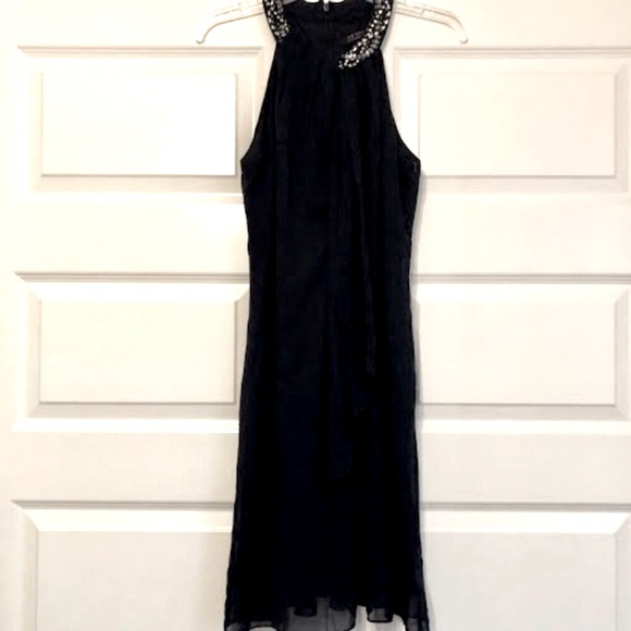 NWT SLNY Jewel Embellished Halter Mini Formal Dress in Navy Chiffon SZ 8 - Picture 5 of 8